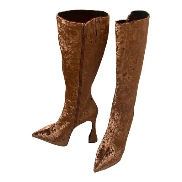 JEFFREY CAMPBELL Shego crushed velvet platform knee high boots NEW - Picture 2 of 16